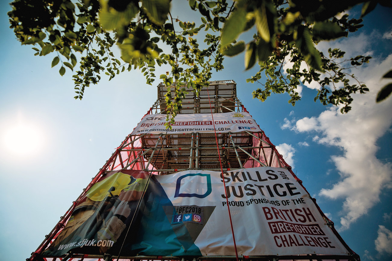 Standing at 12m high, consisting of three floors and six flights of stairs, this is the British Firefighter Challenge Tower facing our competitors.