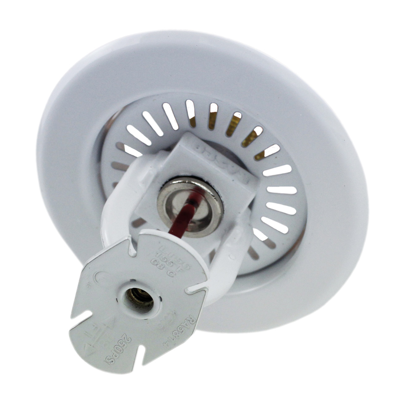Extended-coverage sprinkler with elongated water deflector specially designed for corridors.