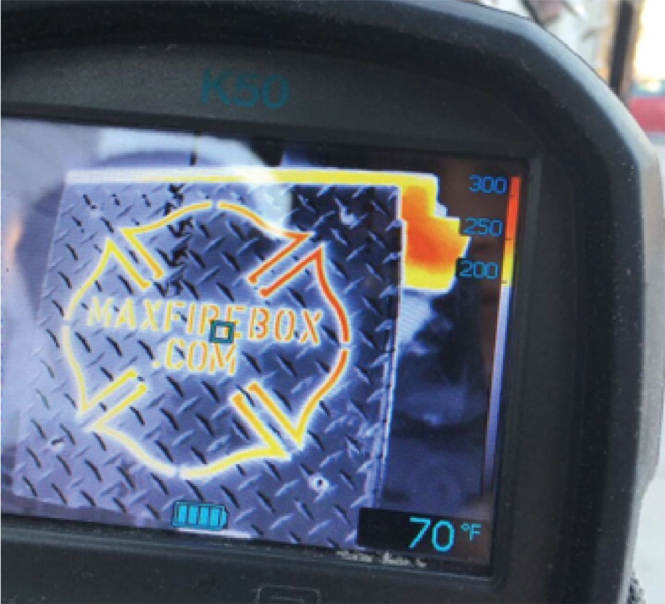 Emissivity: a demonstration of its importance by the Max Fire Box.