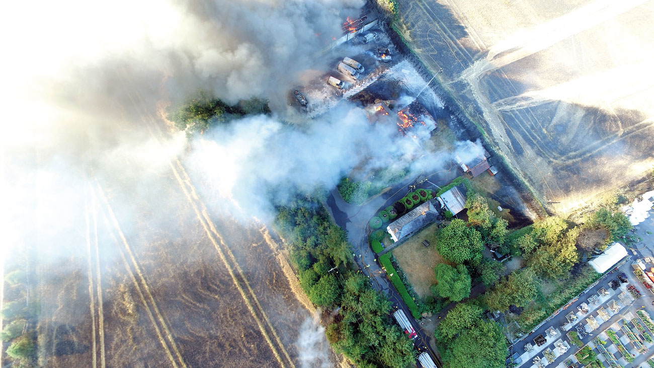 Aerial view of a large field fire in Little Marlow, July 2018.