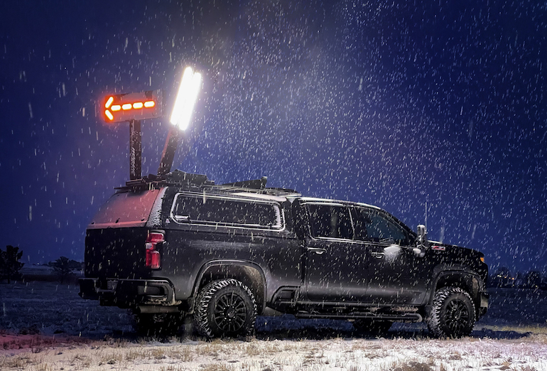 The Shadow Slim, centre tower, is shown on a Command Light demo truck. (Image copyright: COmmand Light)