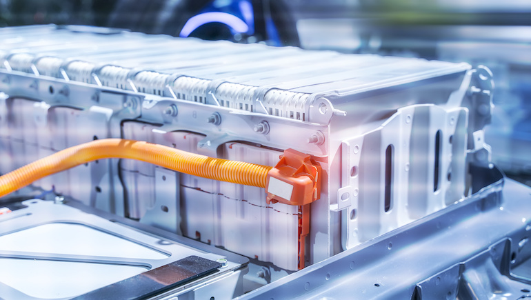 Electric car lithium battery pack and power connections. (Dafo)