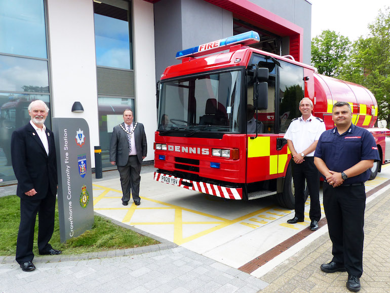 From left to right: Councillor Angus Ross, Lead Member for Strategic Assets, Royal Berkshire Fire Authority; Councillor Colin Dudley, Chairman, Royal Berkshire Fire Authority; Simon Shilton, Assistant Chief Fire Officer, Avon Fire and Rescue Service and Paul Kirk, GAFSIP Trustee, Avon Fire and Rescue Service. (RBFRS)