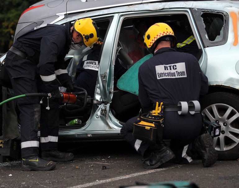 West Midlands Fire and Rescue Service in action at the UKRO Extrication event. (TWFRS)