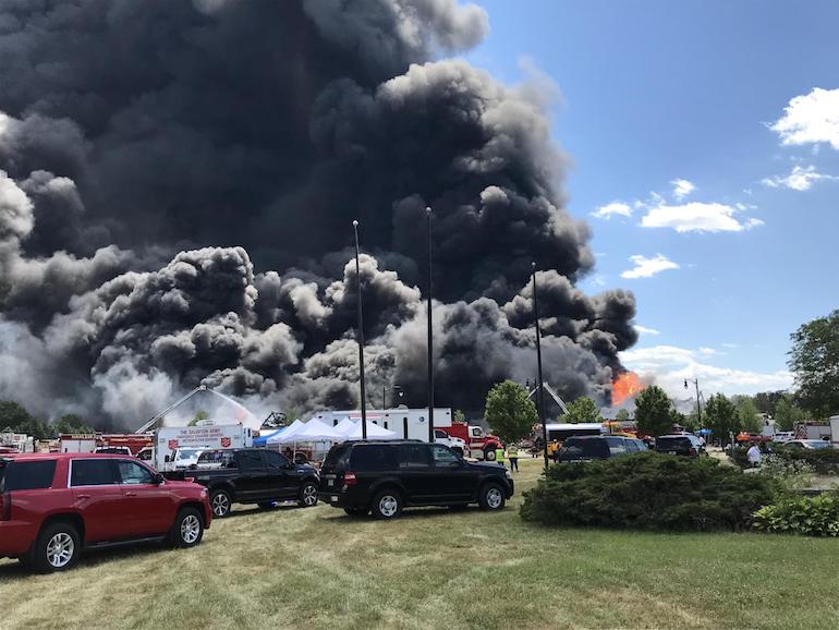 The Chemtool Plant in Rockton, Illinois had an industrial explosion and fire on 14 June 2021. Chemtool is owned by Lubrizol Corporation which is a Berkshire Hathaway company. “U.S. Fire Pump, a Louisiana-based company … used 3,200 gallons of the fluorinated foam.” (Photo from USEPA)