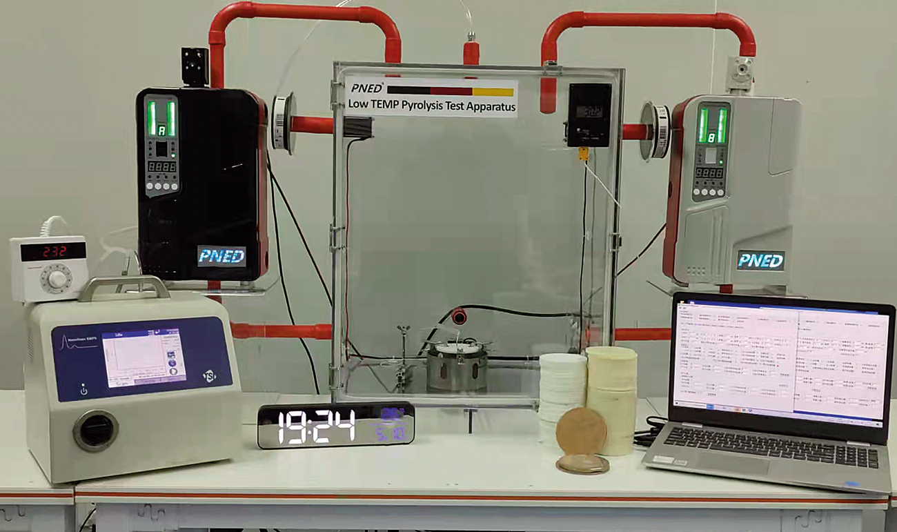 Figure 6: This figure shows the test setup and apparatus for sensitivity evaluation. The devices positioned from left to right are SMPS TSI 3910, the test device in black and the test device in grey, providing the measurement for particle-counting method, particle-charging method and optical-laser method, respectively. Images supplied by Author / Contributor