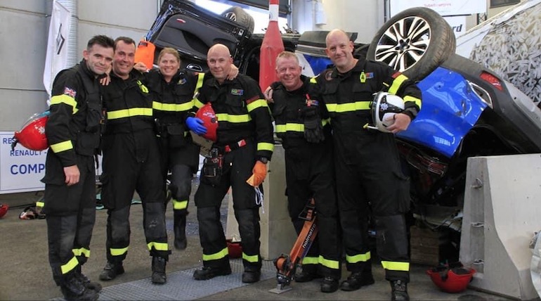 From left: Firefighter Dan Gray (Ross), Firefighter Adam Holder (Fownhope), Watch Commander Jayne Collins (Redditch), Watch Commander Shaun Moser (Droitwich), Firefighter Pat Murphy (Ross) and Ade Phillips (Training Centre). (HWFRS)