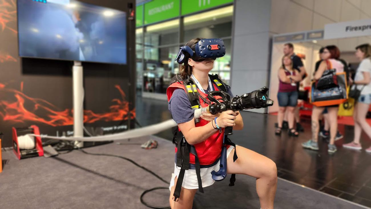 A young potential recruit tries FLAIM Trainer’s kinesthetic capabilities during a demonstration.