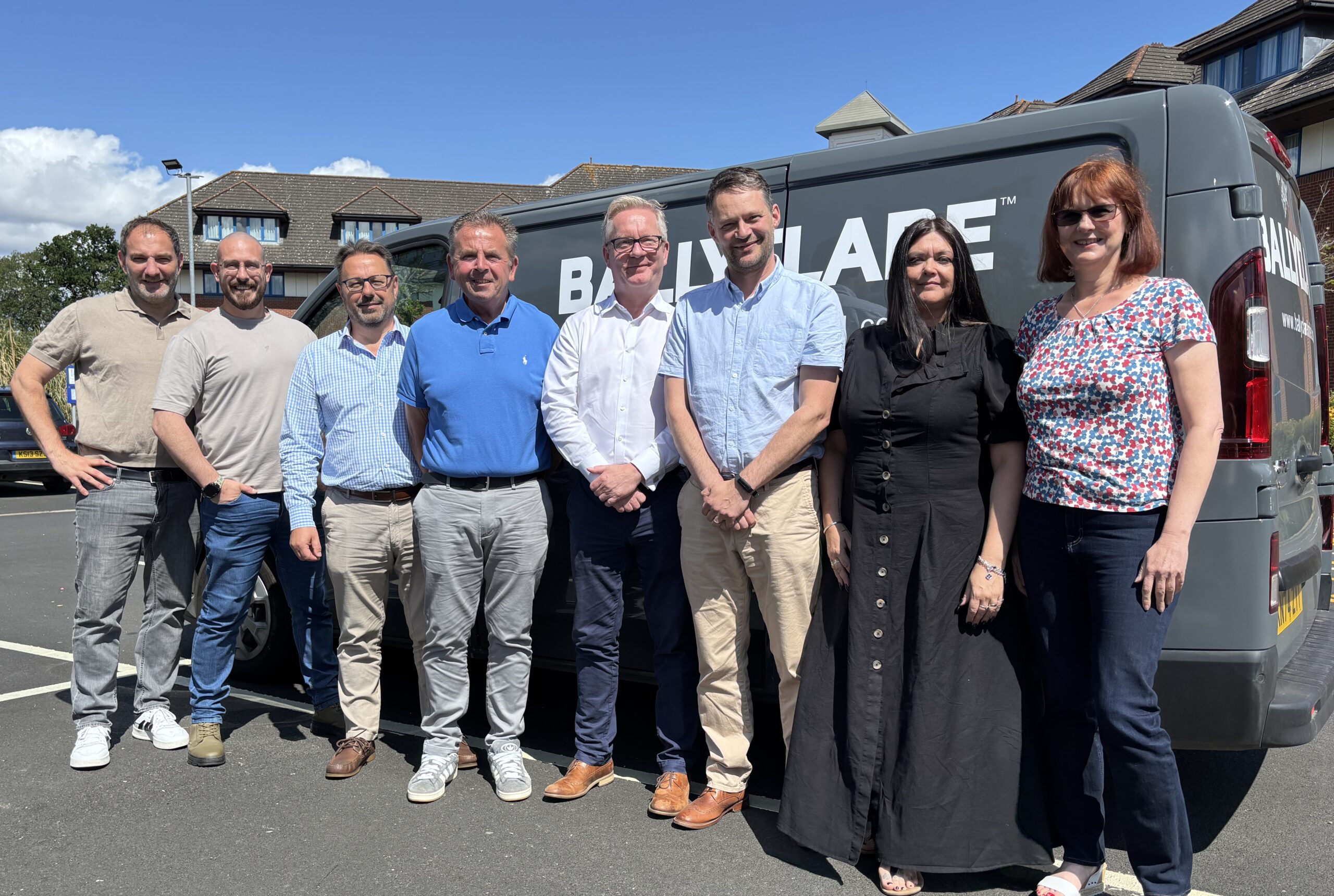 Image shows (l-r) Hansjürgen Hübner, Mark Brophy, Ian Mitchell, Lee Porter, Philip Tasker, Edward Shepherd, Deborah Hudson and Alex Williams from Ballyclare.